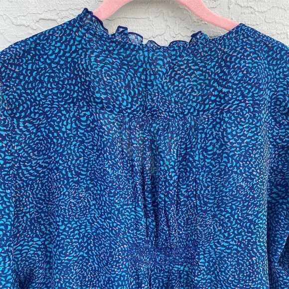Roxy Women's Long Sleeve Chiffon Peasant Top Royal Blue Size L Bohemian Casual - Picture 6 of 11